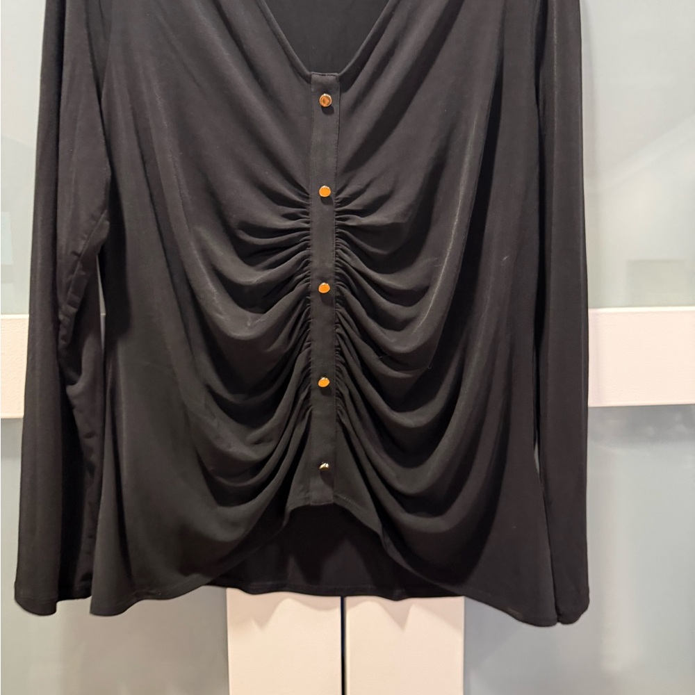 INC International Concepts Elegant Black V-Neck Ruched Women's Top Size Large - Picture 6 of 9